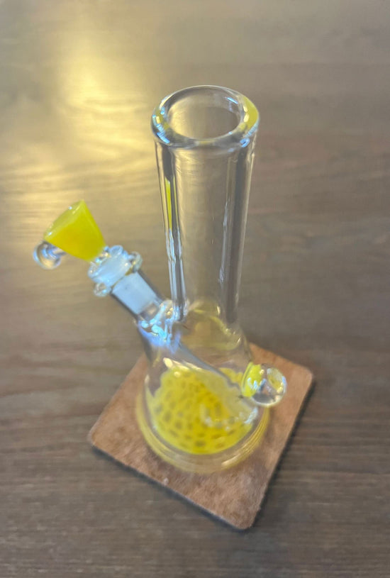 10mm Clear Mini Bong Yellow Honeycomb - GiggleGlass
