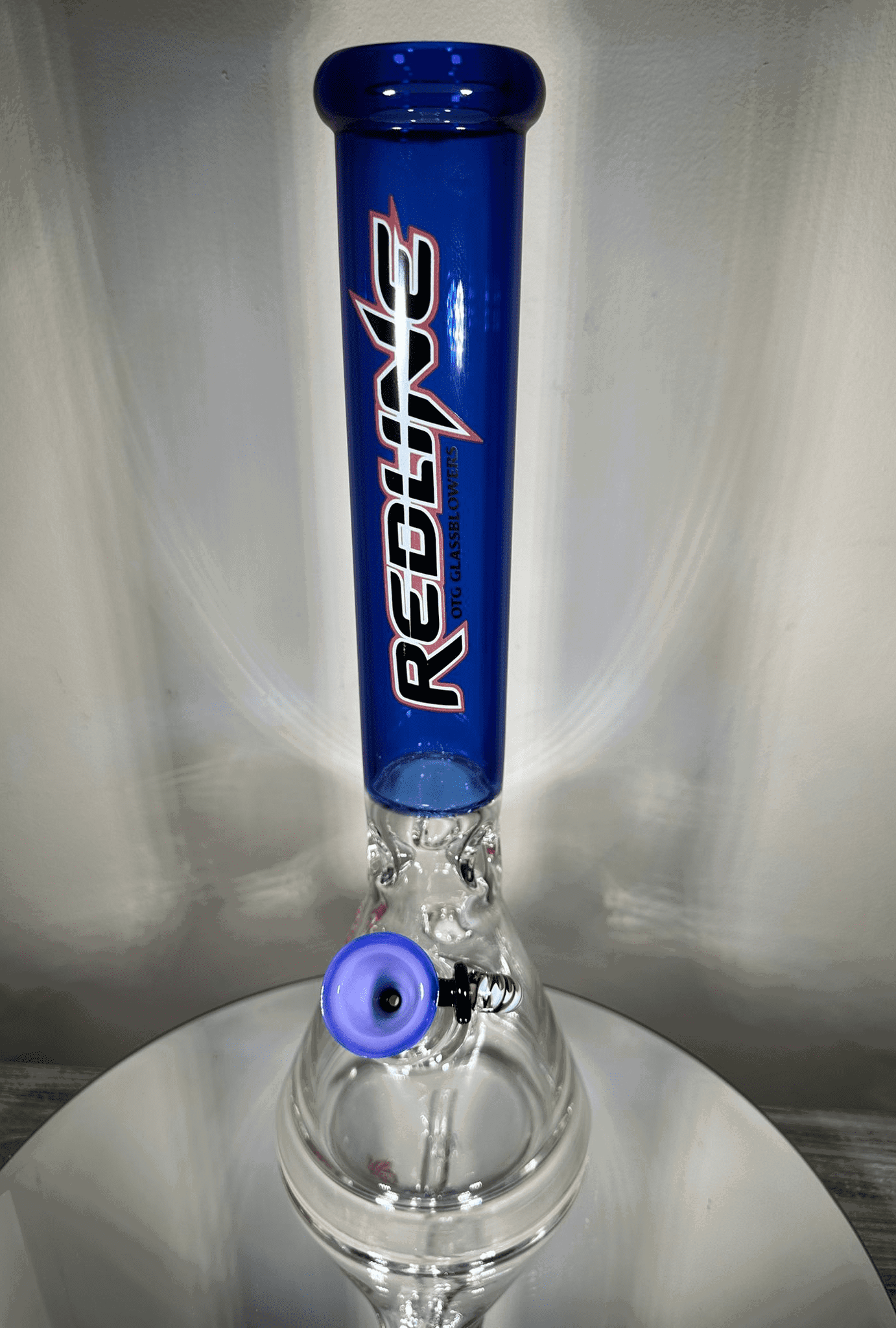 16” Redline Cobalt Blue Beaker Bong with LED - GiggleGlass