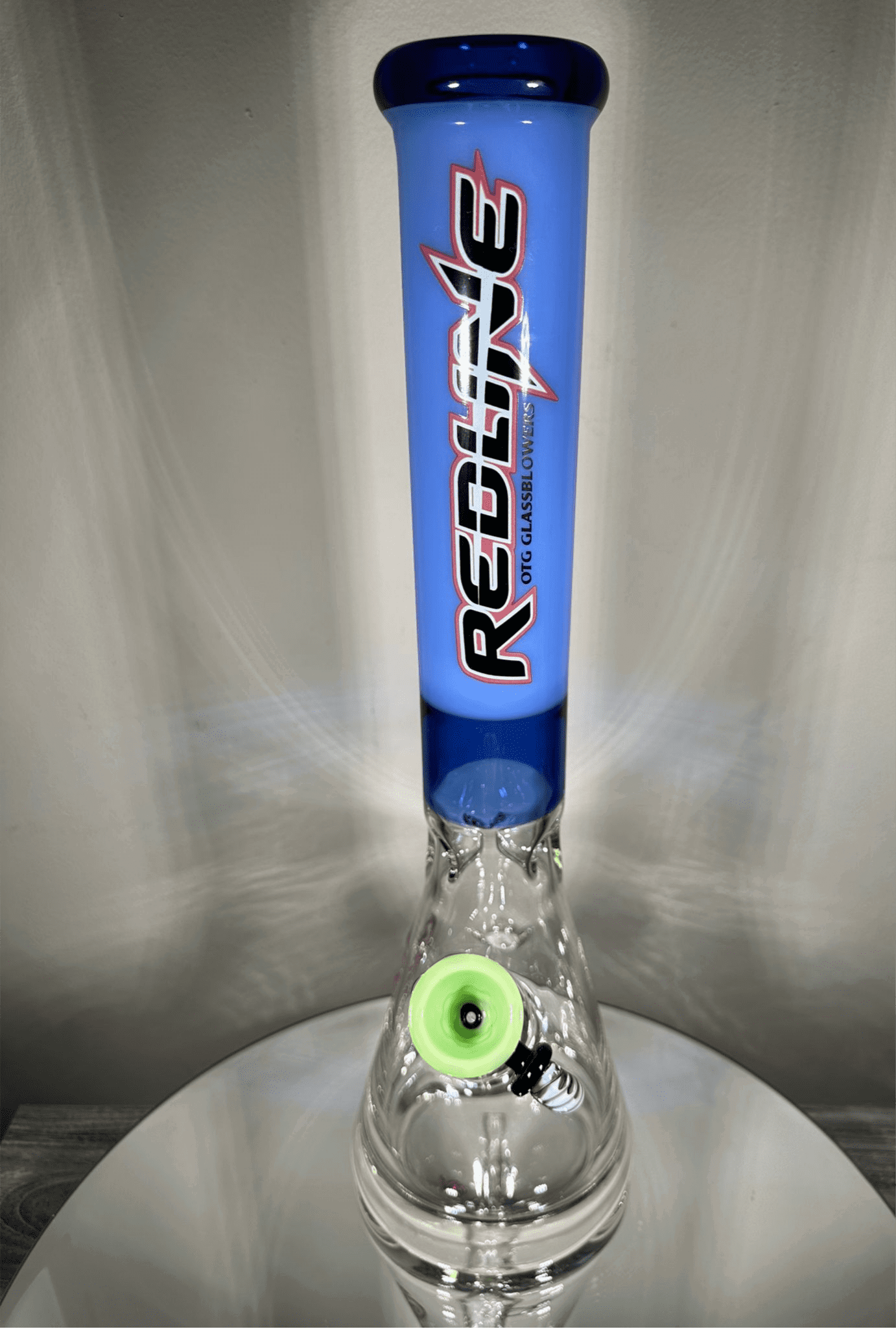 16” Redline Milky Blue Beaker Bong with LED - GiggleGlass