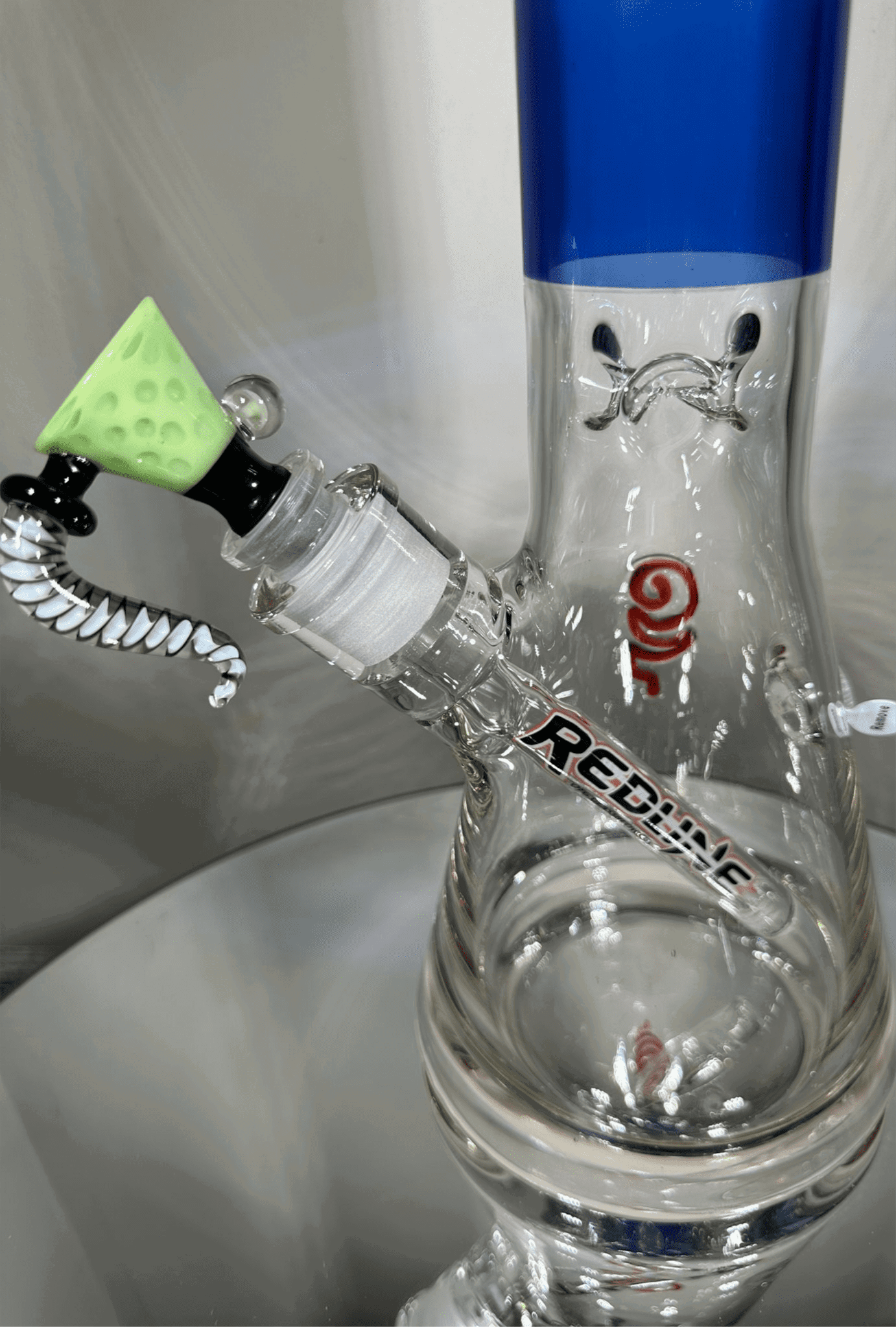 16” Redline Milky Blue Beaker Bong with LED - GiggleGlass