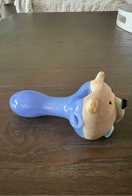 Bear with Blue Bow Tie Hand Pipe - GiggleGlass