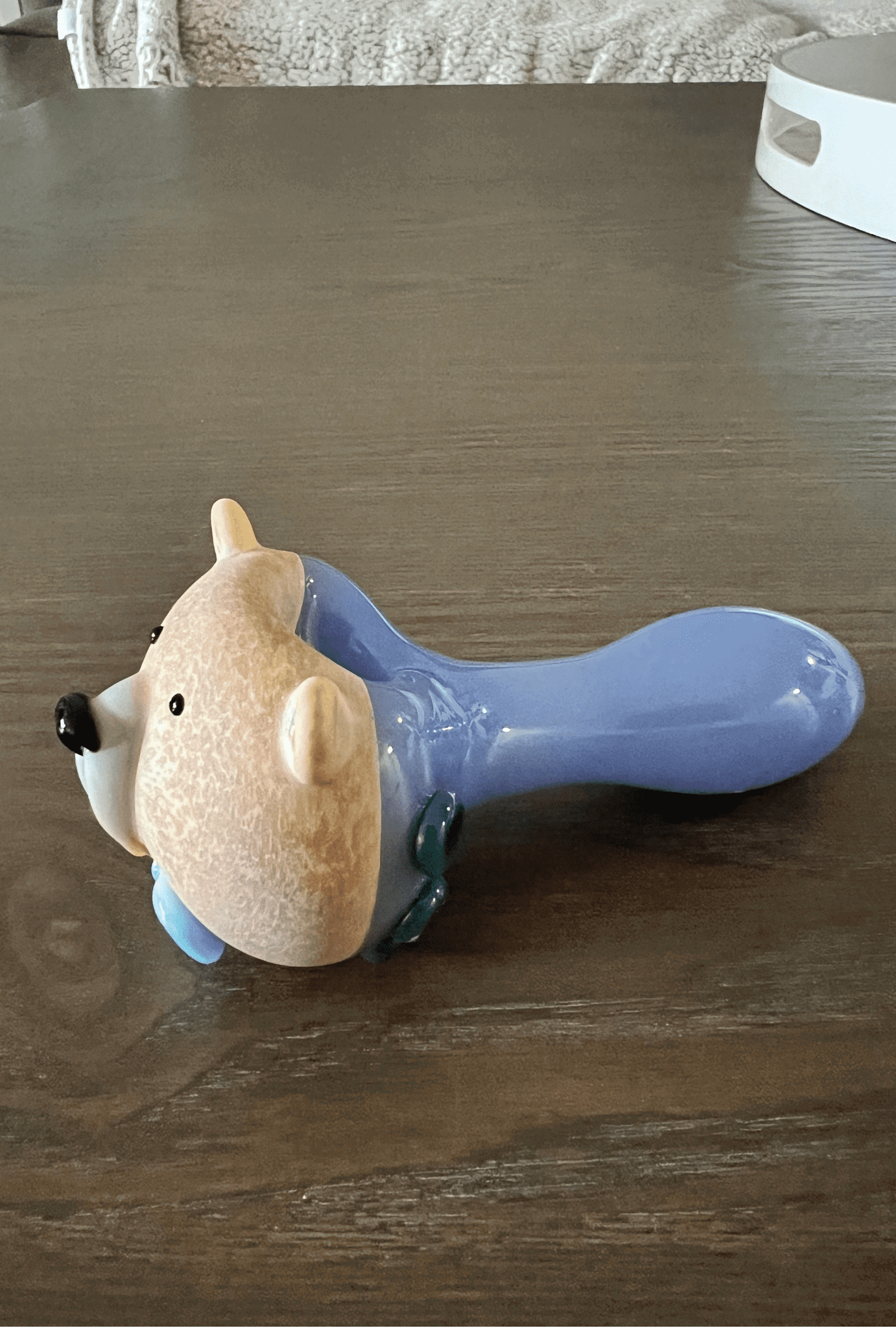 Bear with Blue Bow Tie Hand Pipe - GiggleGlass