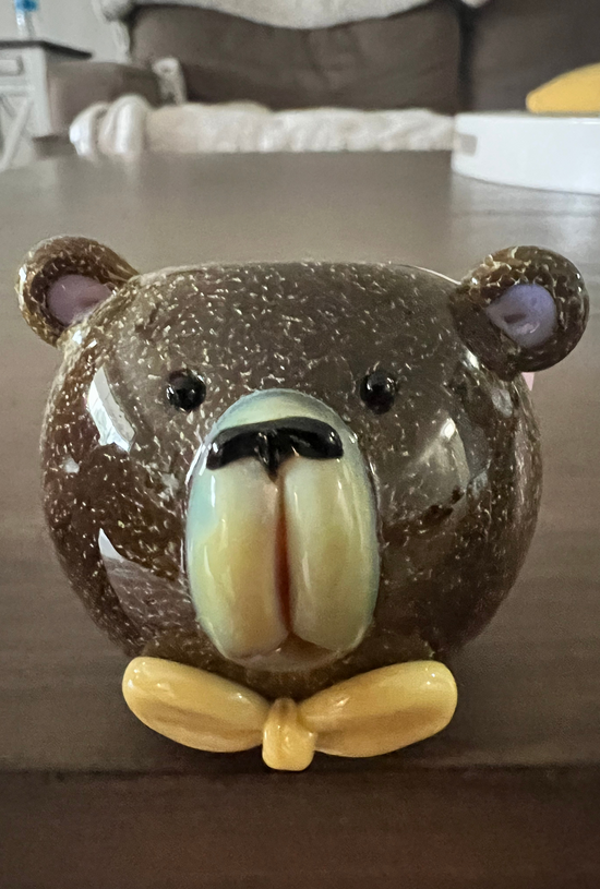 Brown Bear with Yellow Bow Tie Hand Pipe - GiggleGlass
