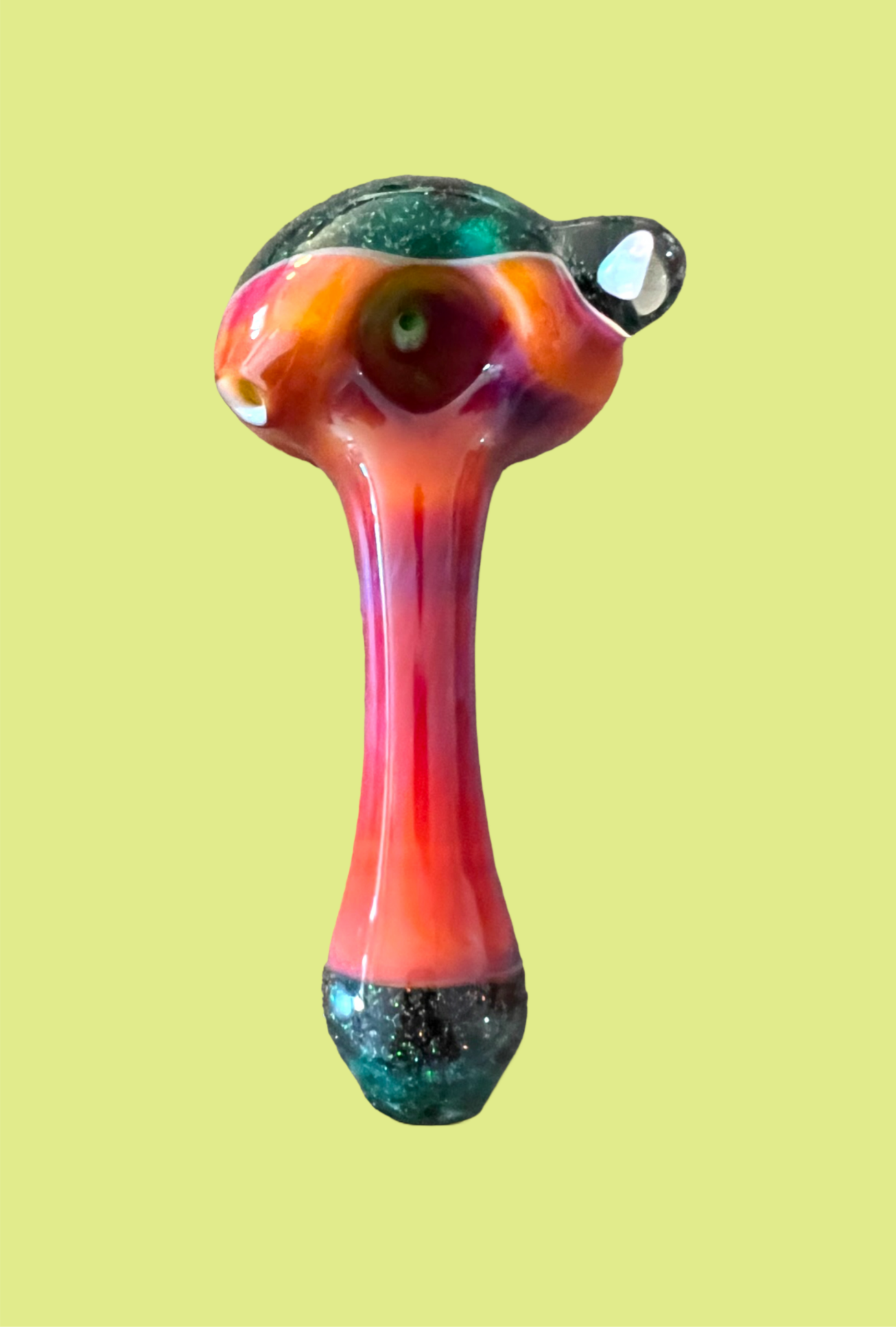 Burnt Red & Green Crushed Opal Dichro Hand Pipe - GiggleGlass