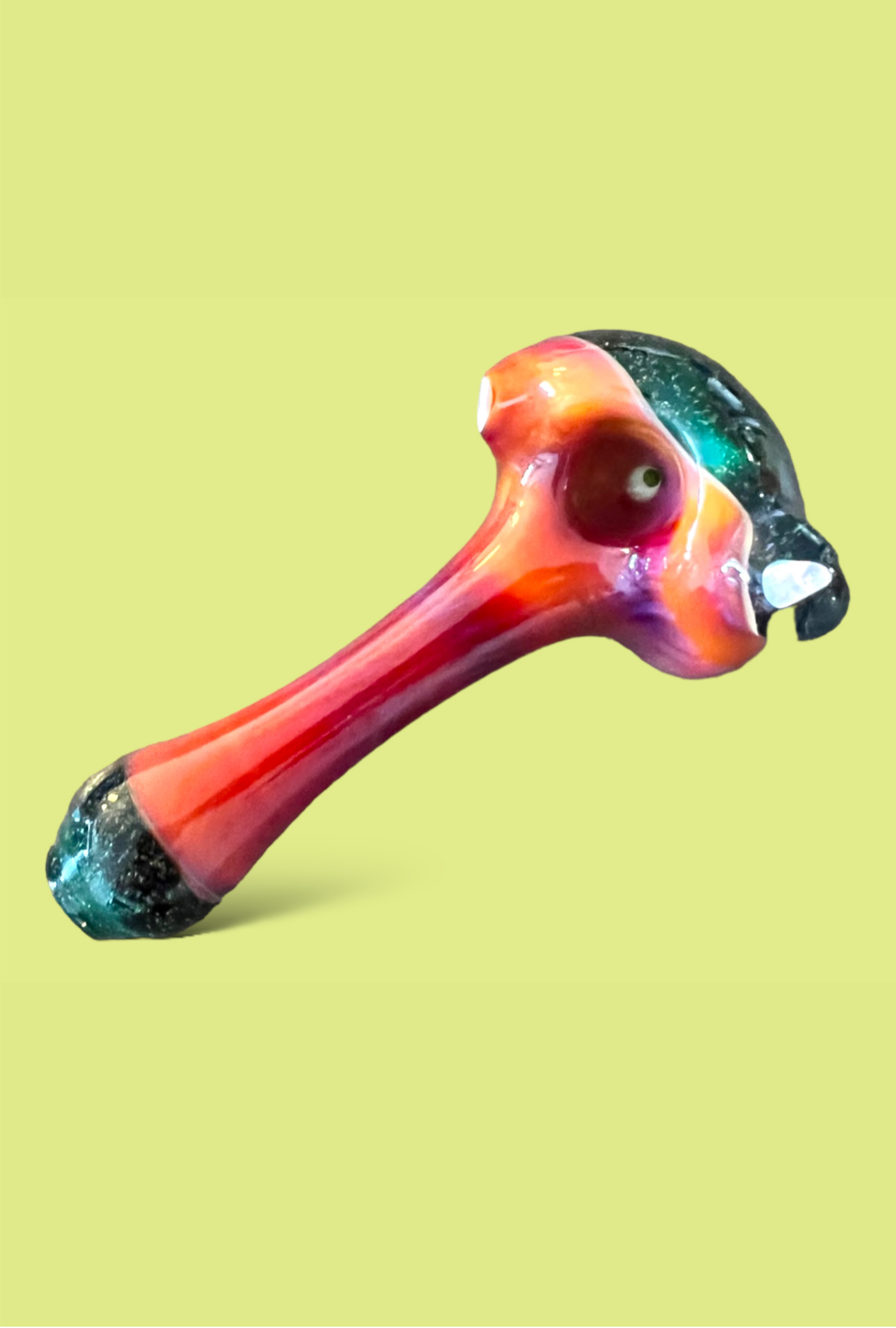 Burnt Red & Green Crushed Opal Dichro Hand Pipe - GiggleGlass