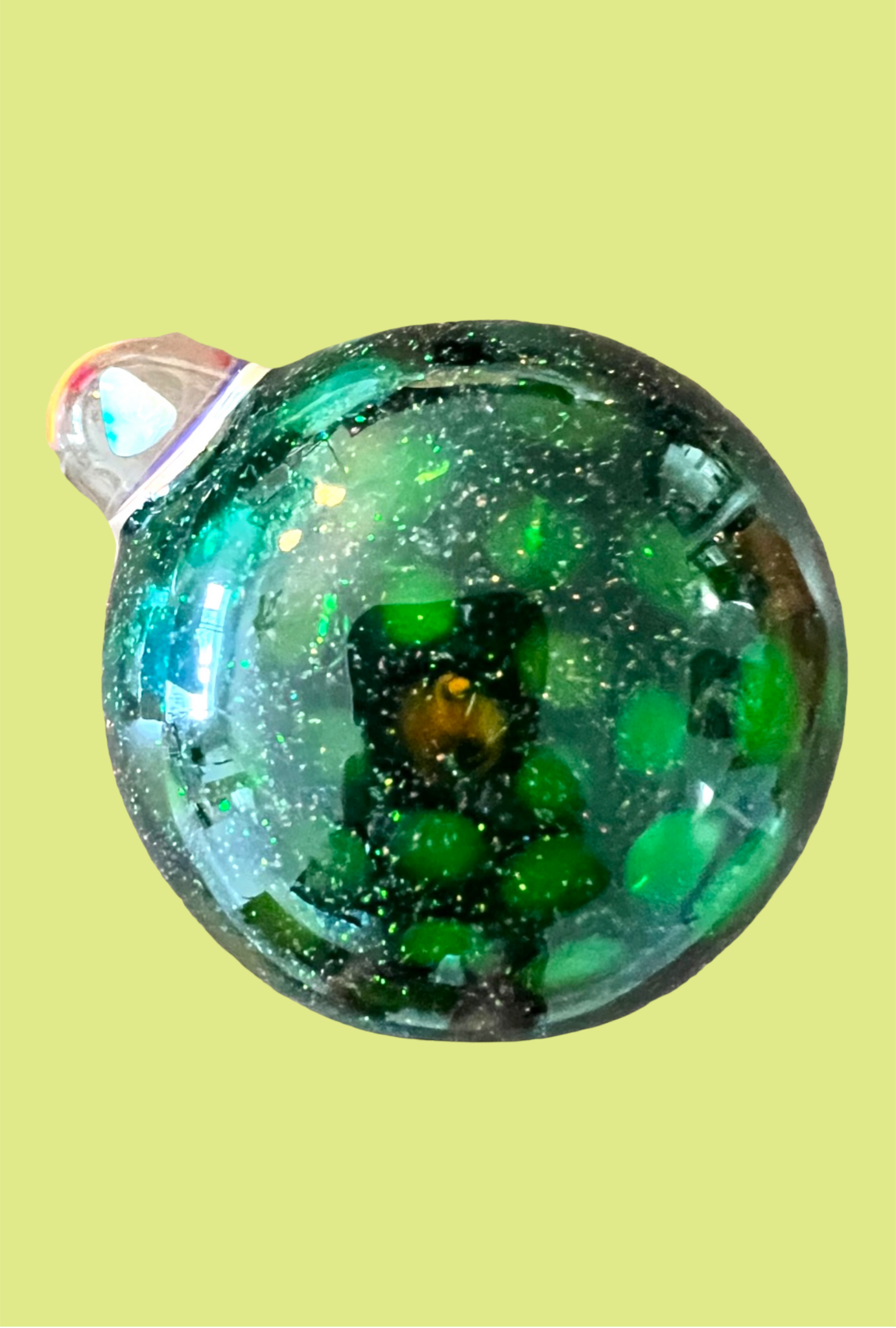 Burnt Red & Green Crushed Opal Dichro Hand Pipe - GiggleGlass