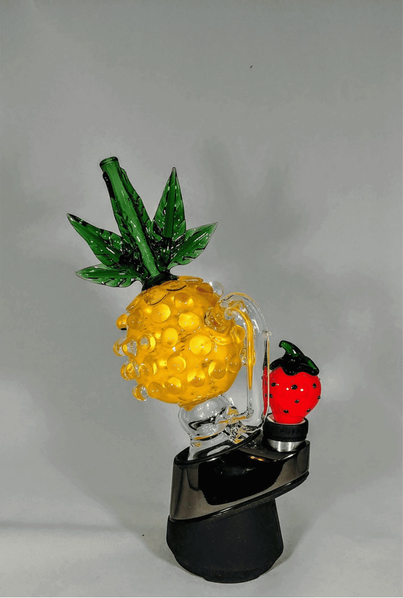 Yellow Pineapple Puffco Attachment with LED - GiggleGlass